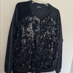 Black Sequin Zip-Up Jacket